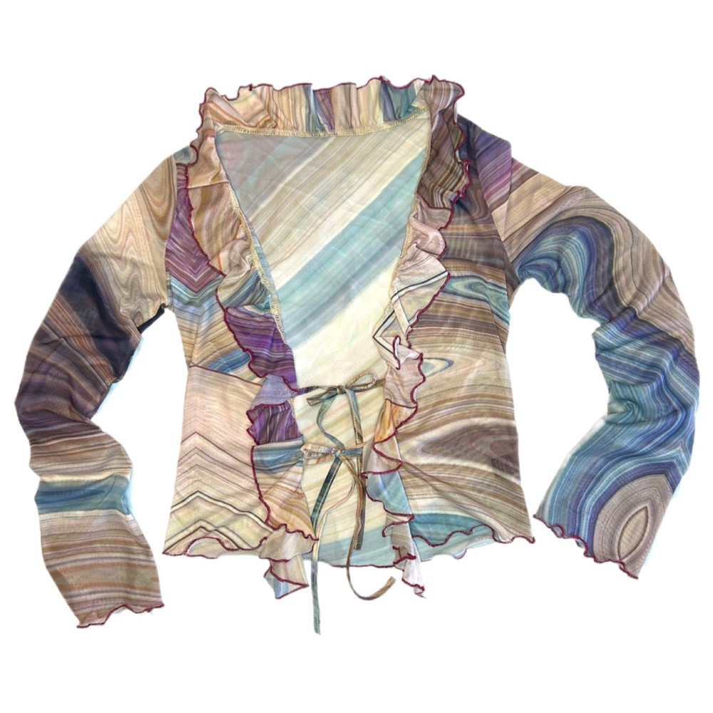 SHEIN Multicolor Sheer Mesh Ruffled Shrug Jacket - Picture 2 of 4